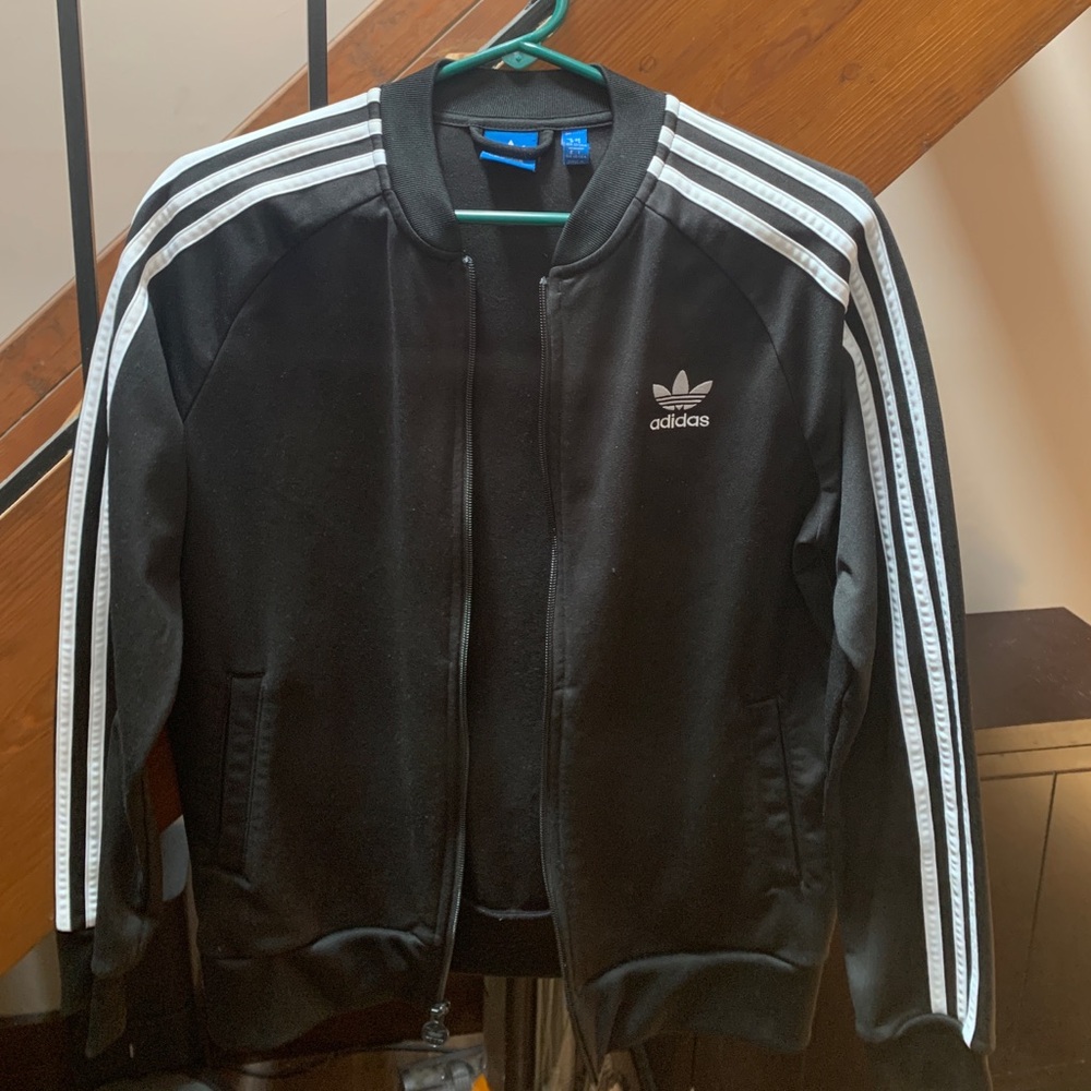 Kids Black Adidas track jacket vintage size 13-14